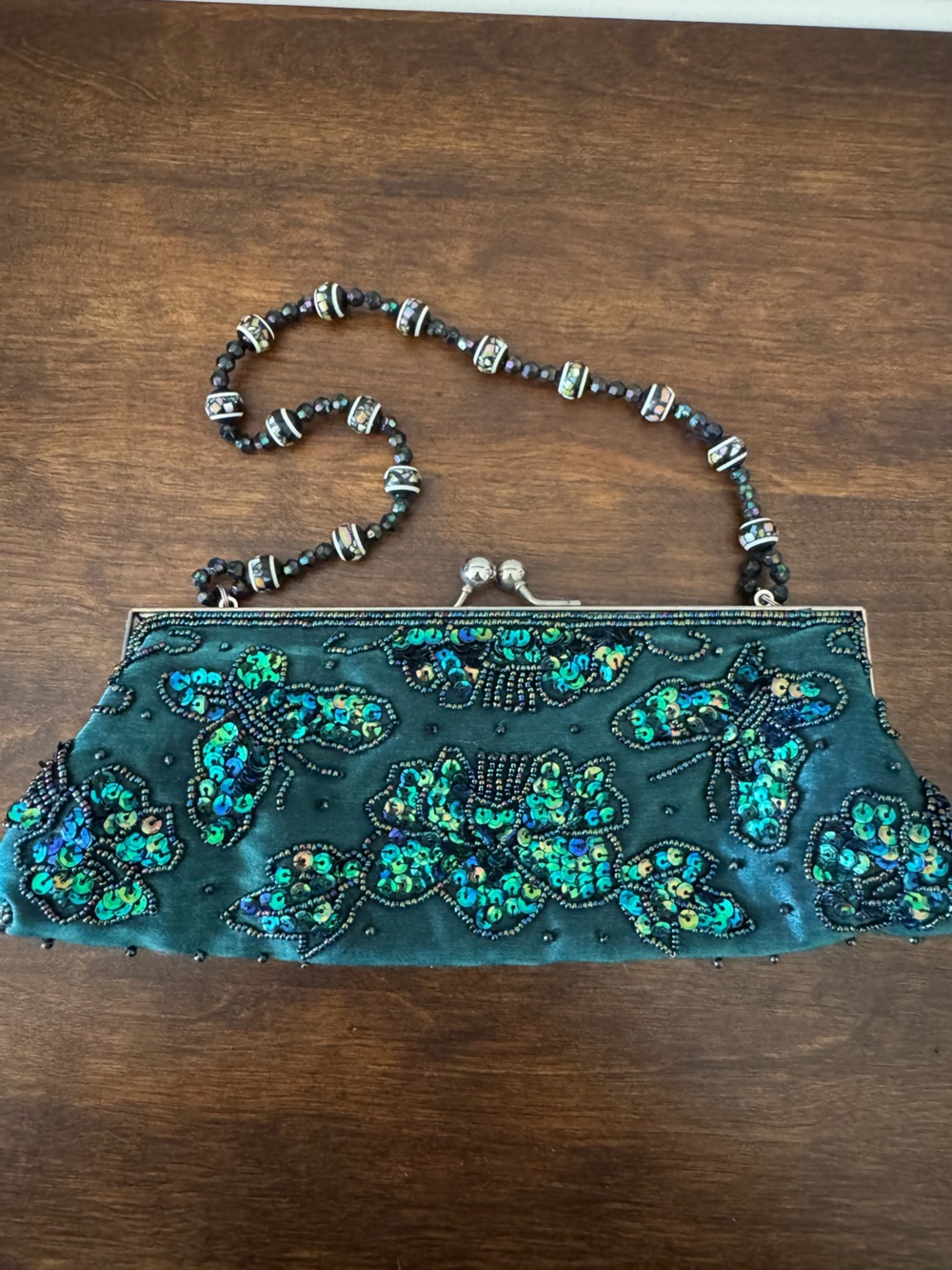 Bisou Bisou Teal Beaded Butterfly Clutch Handbag